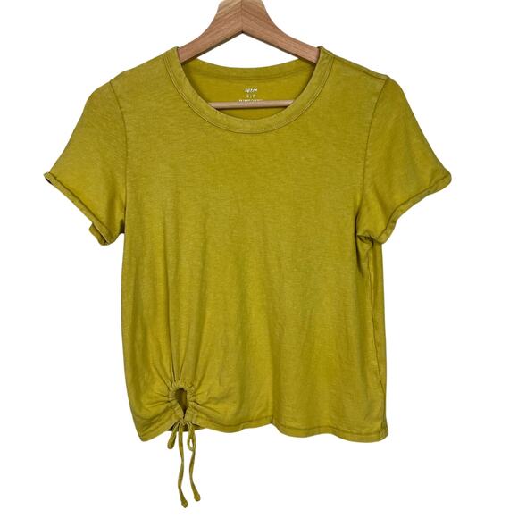 Aerie Women's Size Small Chartreuse Cotton Slub Cropped Keyhole Short Sleeve Tee - Picture 1 of 7
